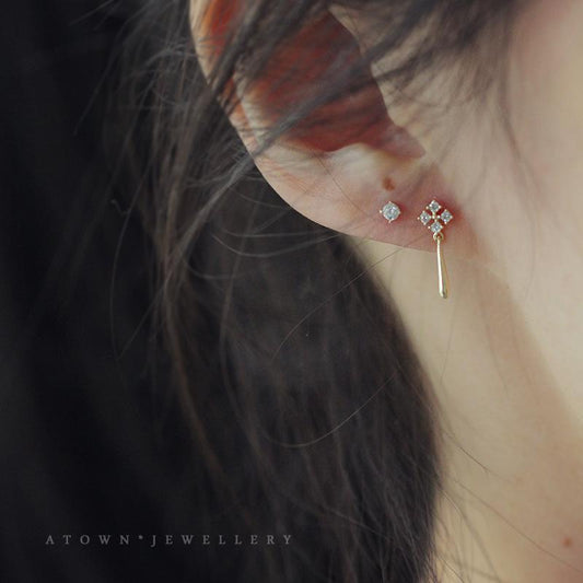 S925 Sterling Silver Plated with 14K Gold Inlaid Diamond Exquisite Earrings Simple Elegant Versatile Internet Celebrity Drop Earrings Studs