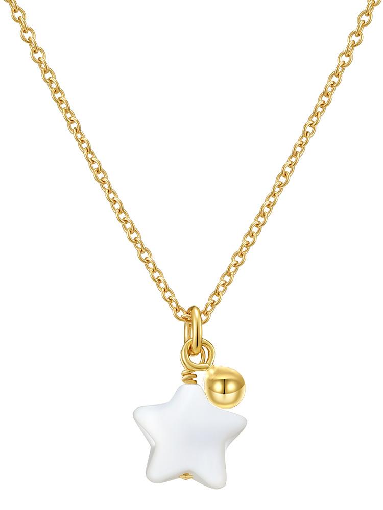 Polaris S925 Silver Plated 18K Gold Iridescent White Mother-of-Pearl Simple Aesthetic Style Ins Internet Celebrity Collarbone Pure Silver Necklace