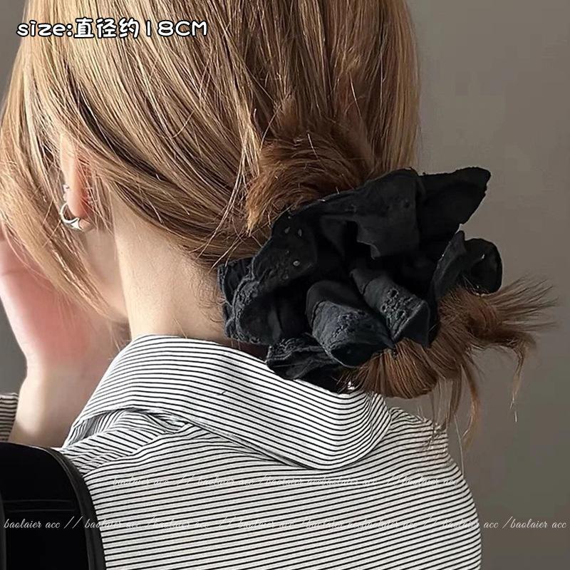 Gray Flower~ Extra Large Lace Scrunchie High-End Feel Large Scrunchie Women's Hair Tie Hair Accessory Korean Hair Ornament