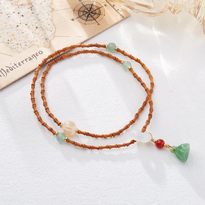 Natural Bamboo Knot Olive Core Bodhi Bracelet Agate Heart Sutra Lotus Pod Three Circle Buddha Bead Bracelet Green Dongling Bracelet