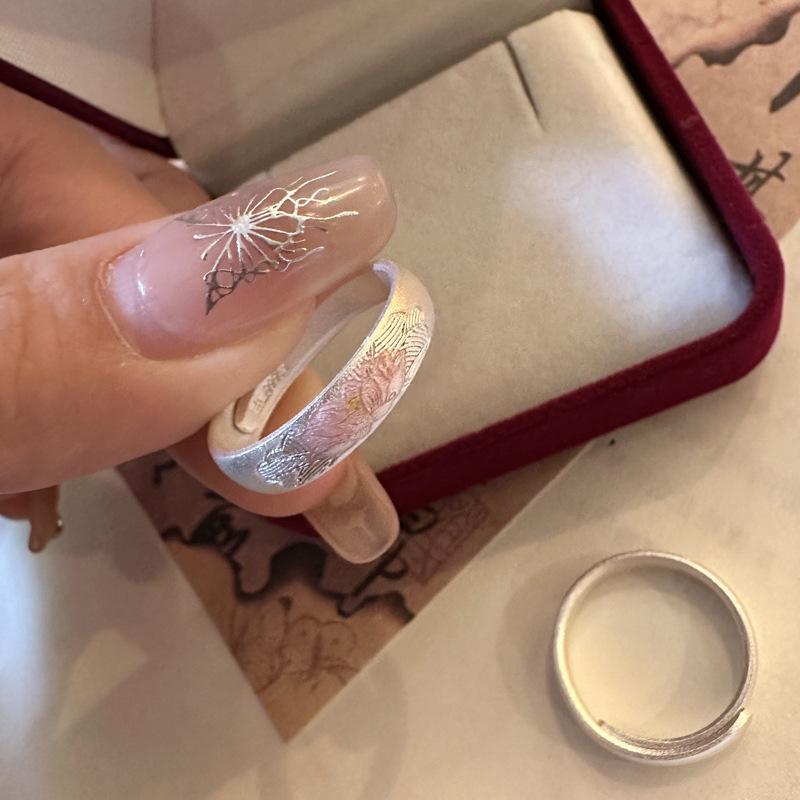 Chinese Style Pure Silver 999.9 Ring Lotus Design Sense Silver Jewelry Vintage Artistic Jewelry
