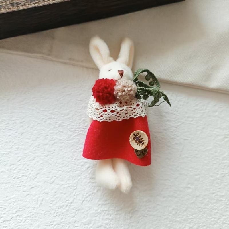 Sweet and Fresh Forest Style Girl Fabric Cartoon Cute Floral Dress with Little Bunny Brooch Accessory