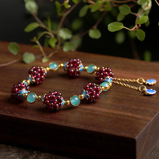 National Style Natural Garnet Simple Women's Garnet Bracelet with Tianhe Stone Cloisonné Accessories Beaded Bracelet Jewelry