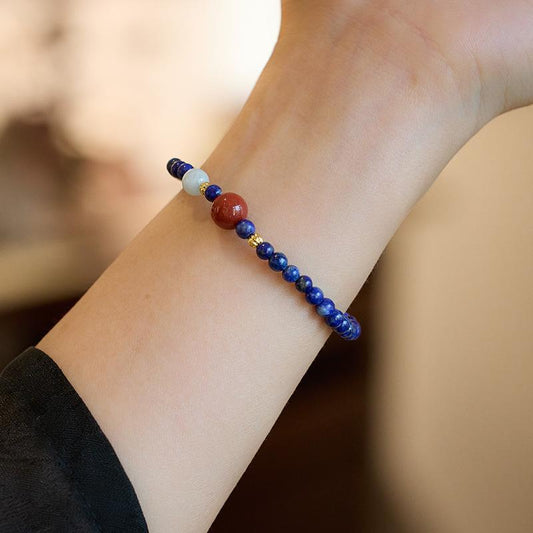 Original Design Natural Lapis Lazuli Small Beads Ultra-fine Bracelet for Women Simple and Exquisite Southern Red Agate Hand Jewelry Gift