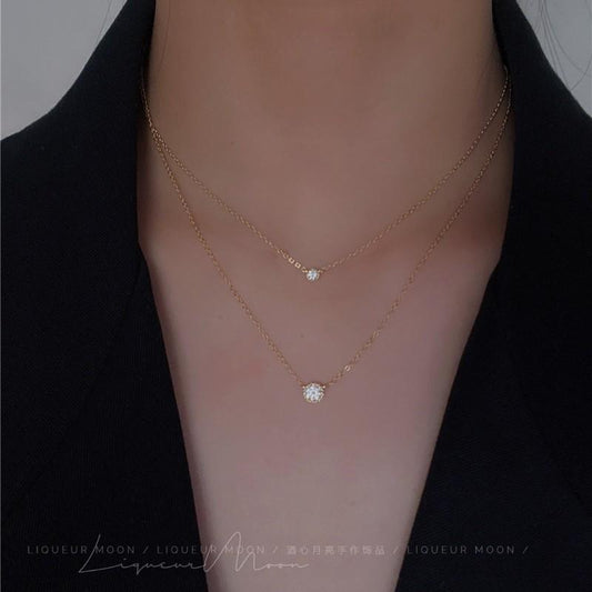 Single Mini Moissanite Sparkling Diamond Sterling Silver Necklace Simple Layered European and American Style Short Exquisite Collarbone Chain