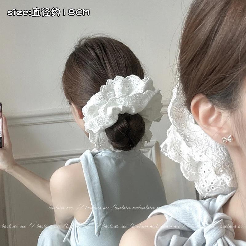 Gray Flower~ Extra Large Lace Scrunchie High-End Feel Large Scrunchie Women's Hair Tie Hair Accessory Korean Hair Ornament