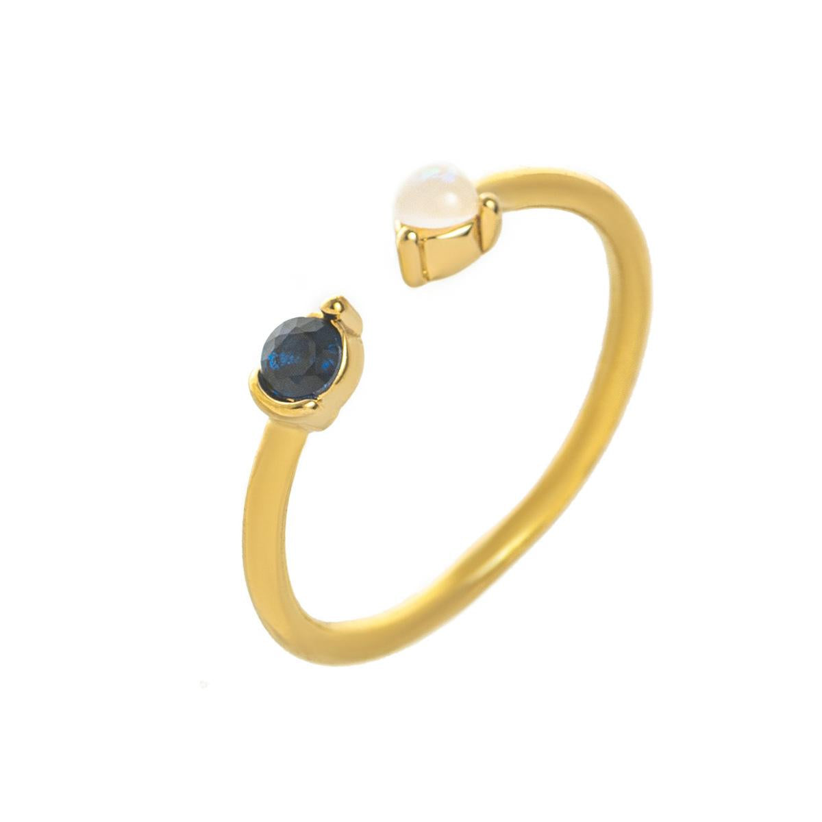Titanium Steel Color-Retaining Natural Opal Color Zircon December Birthstone Ring Plain Band December Birthstone Plated with 18K Gold
