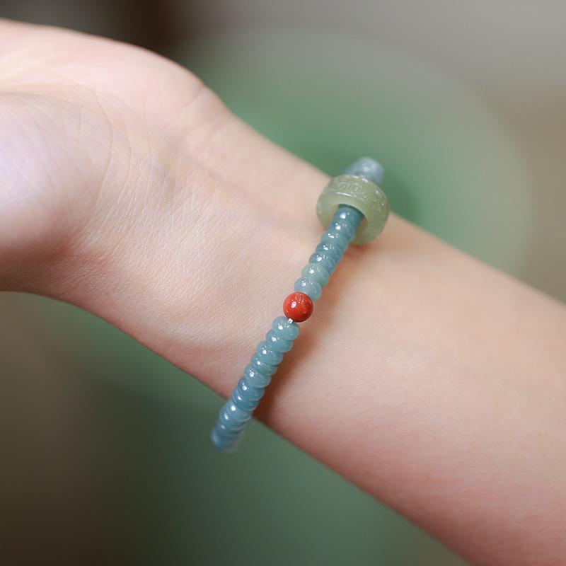 Blue Water Jade Abacus Bead Single Circle Bracelet Hetian Jade Running Ring Southern Red Accessories Hand Jewelry Fortune Lucky Bracelet