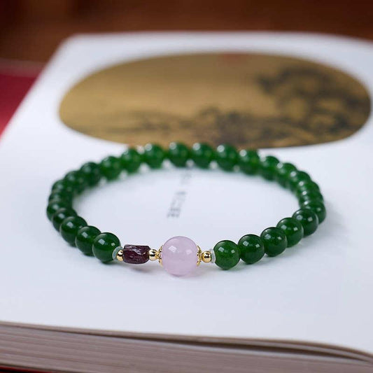 Purple Chalcedony Hetian Jade Gourd Bracelet S925 Silver Curly Grass Pattern Begonia Acacia Bracelet Chinese Style