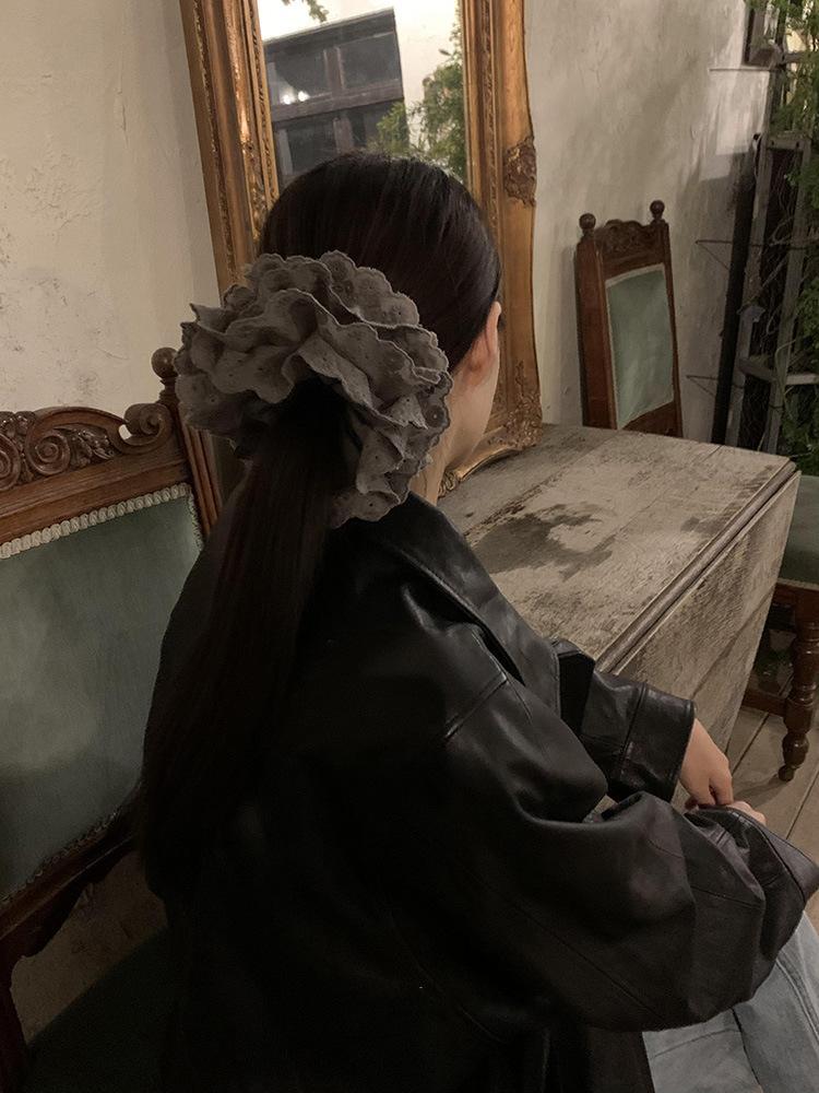 Gray Flower~ Extra Large Lace Scrunchie High-End Feel Large Scrunchie Women's Hair Tie Hair Accessory Korean Hair Ornament
