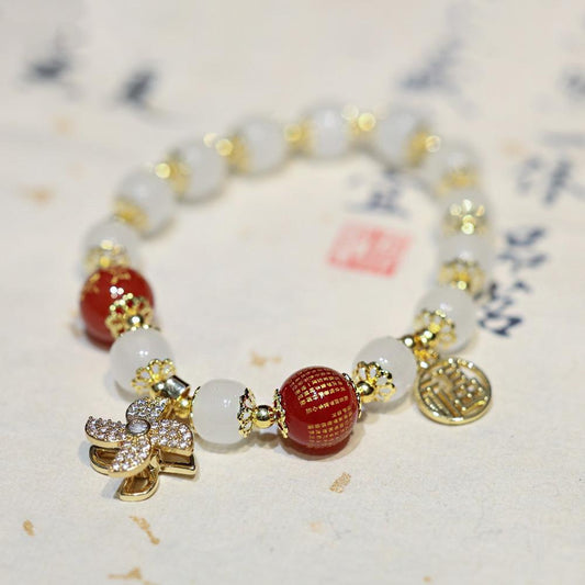 Wealth and Peace Windmill Lock Stress Relief Glass Old Xing Bucket Bead Bracelet Glass Bead Bracelet for Friends
