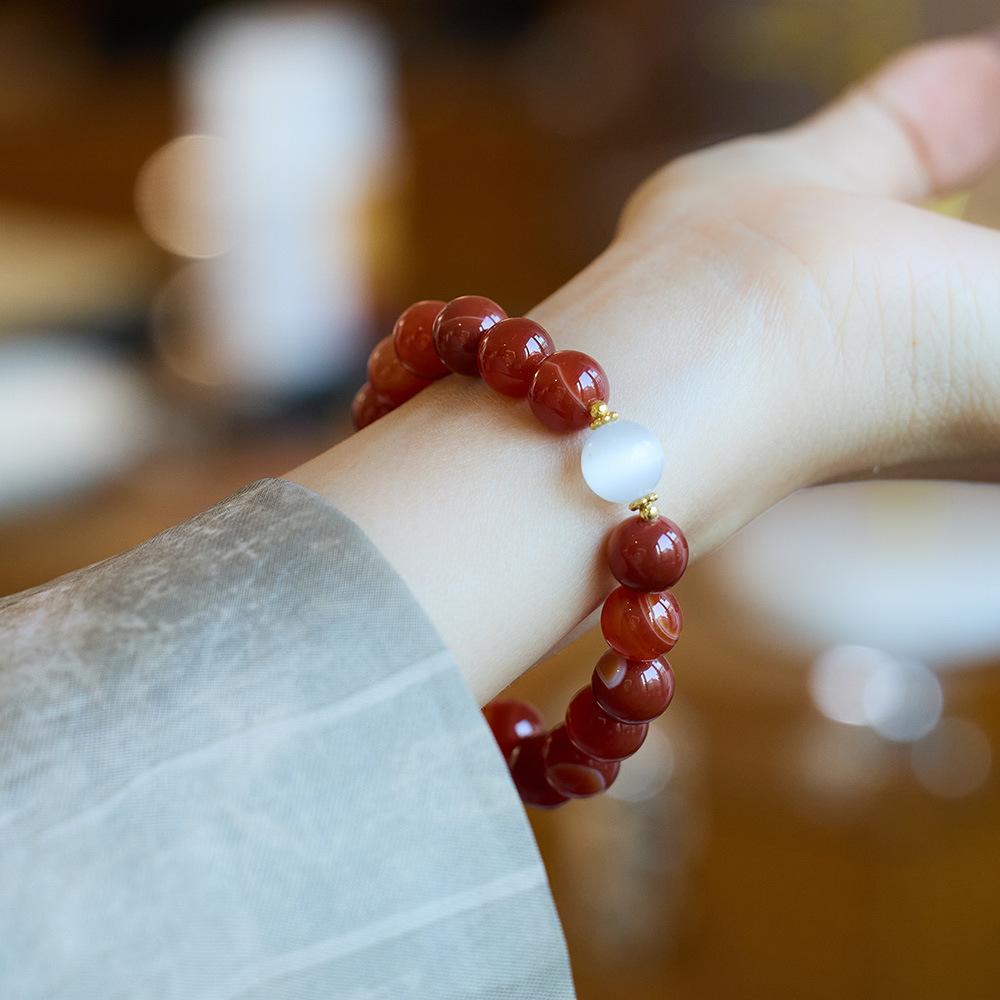 Natural Red Agate Bracelet for Women Cat's Eye Stone Beaded Bracelet Red Striped Agate Bracelet Best Friend Gift