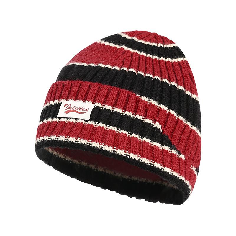 Autumn Winter Color-Block Knitted Hat for Women Outdoor Warm Versatile Wool Hat Trendy Cool Beanie Large Head Circumference Hat