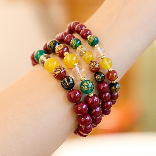 Temple Style Original Natural Cinnabar Bracelet Five-Way Wealth God Purple Gold Sand Zodiac Year Good Luck Bracelet Best Friend Gift