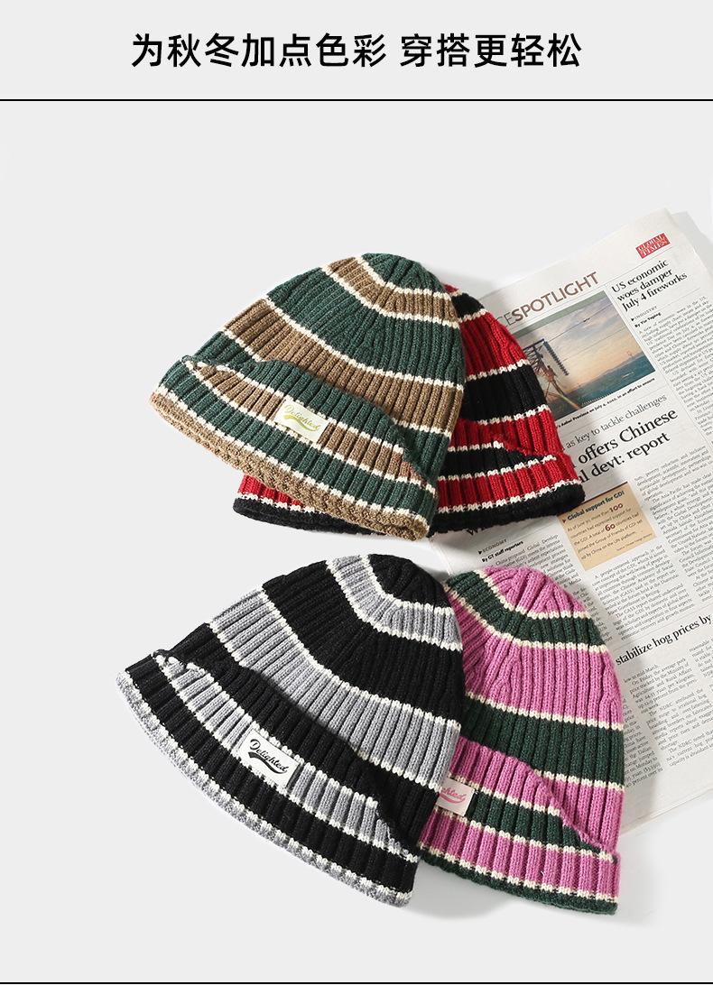 Autumn Winter Color-Block Knitted Hat for Women Outdoor Warm Versatile Wool Hat Trendy Cool Beanie Large Head Circumference Hat