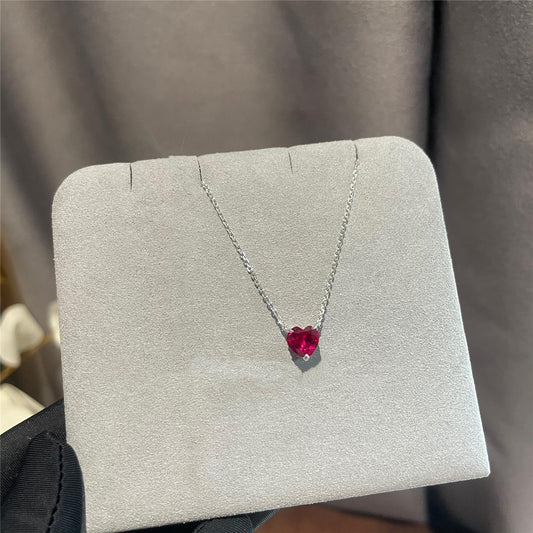 S925 Silver Plated 14K Gold Pure Silver Pendant Clavicle Chain Red Corundum Silver Necklace for Women Korean and Japanese Simple Style