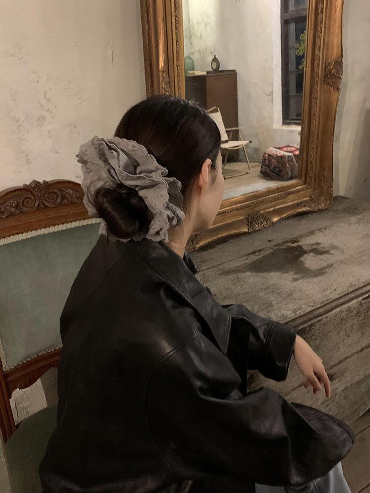 Gray Flower~ Extra Large Lace Scrunchie High-End Feel Large Scrunchie Women's Hair Tie Hair Accessory Korean Hair Ornament