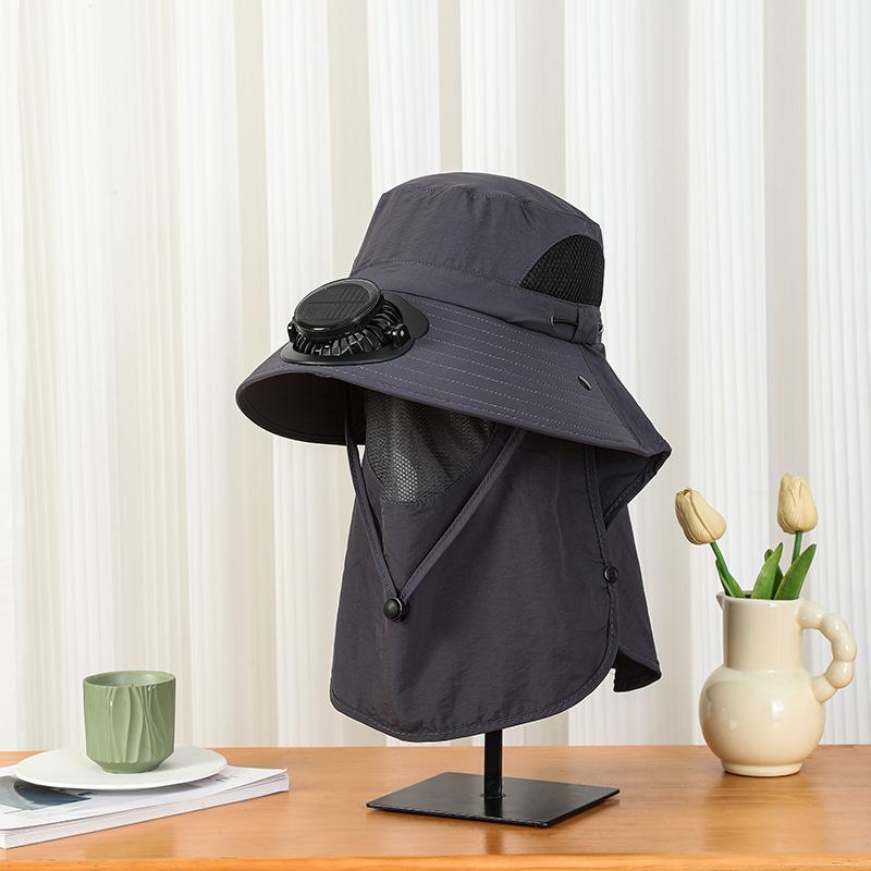 Summer Wide Brim Solar Rechargeable Fan Hat for Adults Outdoor Men and Women Garden Fishing Sunshade Face Protection