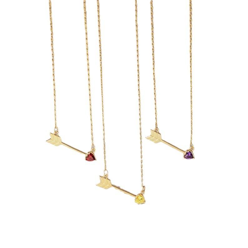 Titanium Steel High Color Retention Twelve Birthstone Necklace Ins12 Birthstone One Arrow Through Heart Pendant Necklace 18K Gold