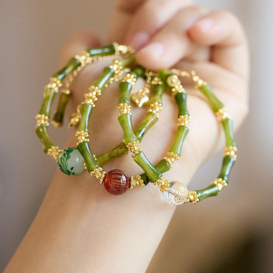 Chinese Style New Bamboo Knot Bracelet Agate Heart Sutra Crystal Bead Bracelet Simple Ethnic Style Good Luck Couple Gift Jewelry