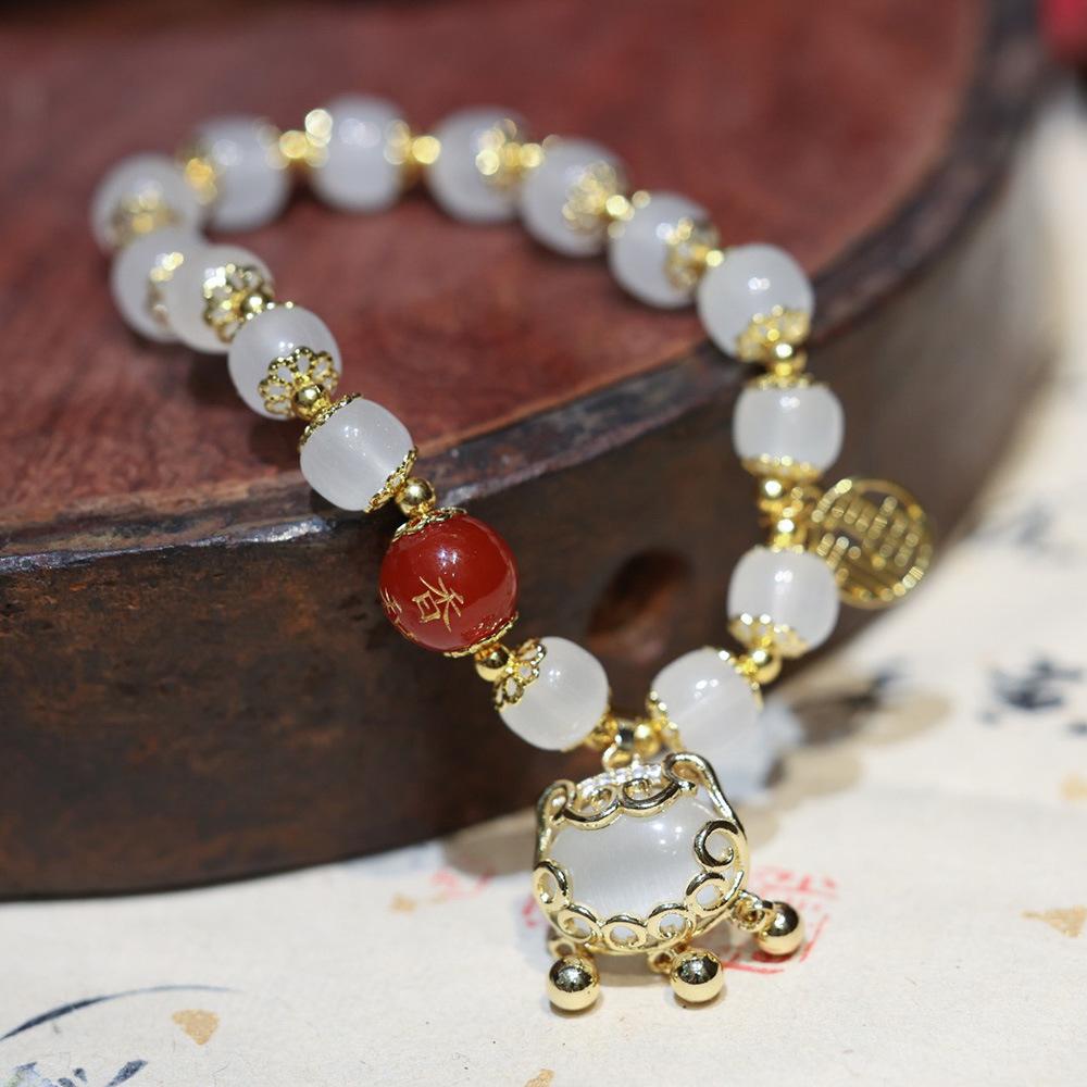 Wealth and Peace Windmill Lock Stress Relief Glass Old Xing Bucket Bead Bracelet Glass Bead Bracelet for Friends