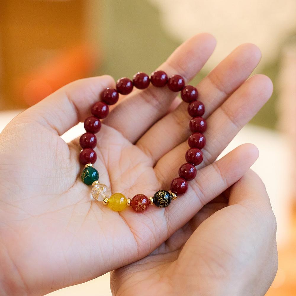 Temple Style Original Natural Cinnabar Bracelet Five-Way Wealth God Purple Gold Sand Zodiac Year Good Luck Bracelet Best Friend Gift