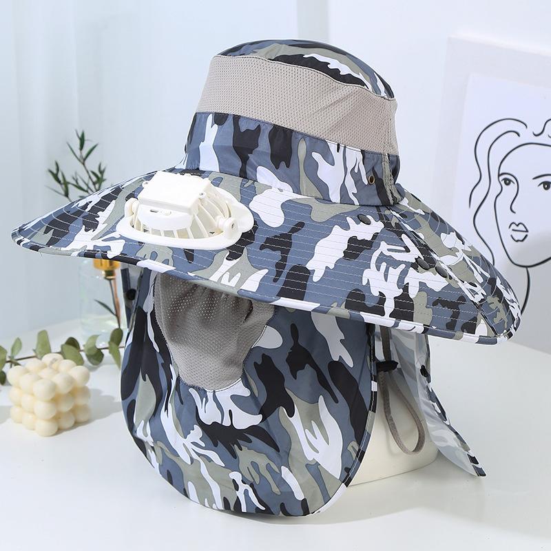 Men's Summer Wide Brim Dual Fan USB Rechargeable Fan Hat Adult Outdoor Sunshade Sun Protection Fishing Work Hat