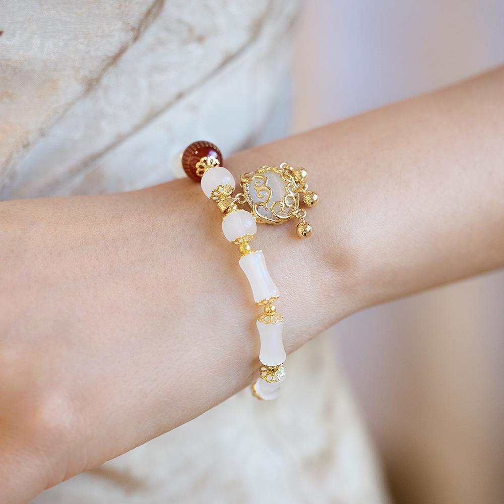 Wealth and Peace Lock Bracelet for Women Cat's Eye Ruyi Lock Red Agate Heart Sutra Glass Bracelet Best Friend Gift
