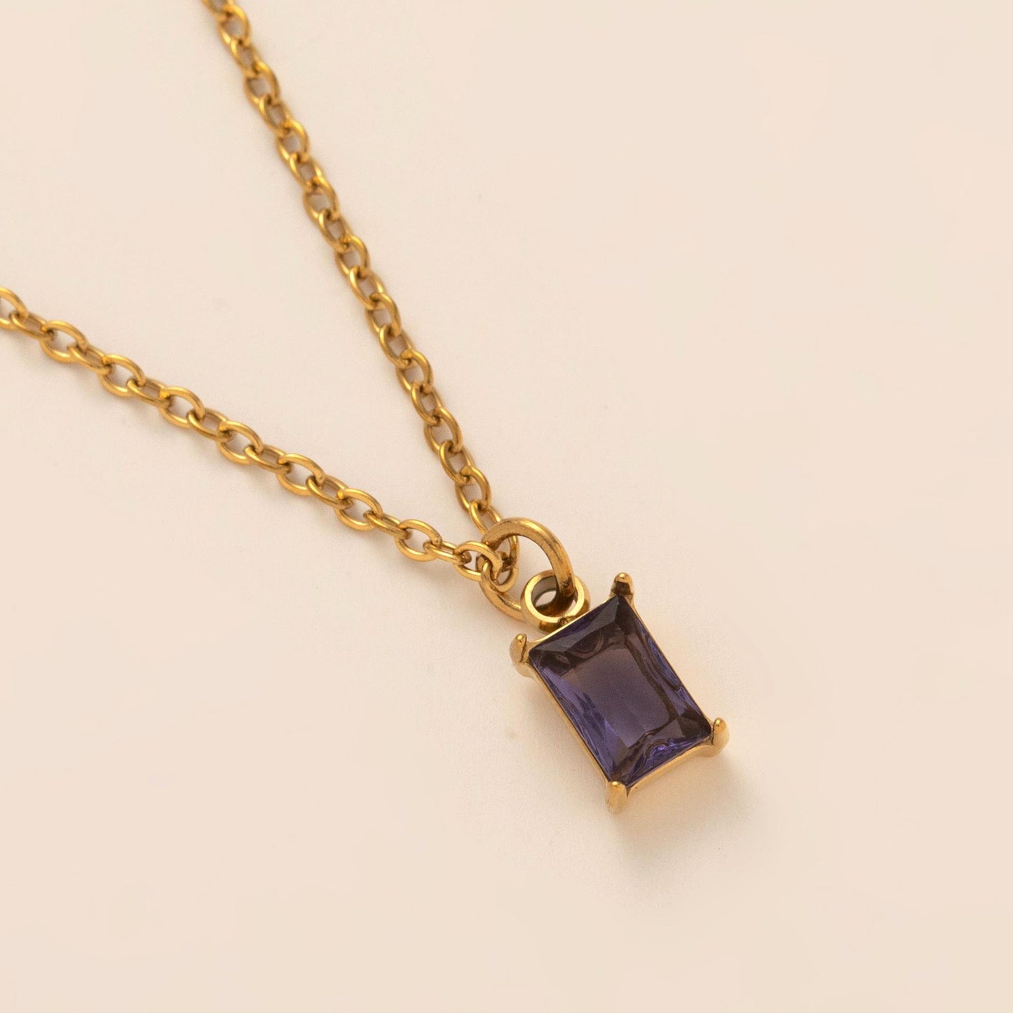 Titanium Steel Necklace Rectangular December Birthstone Pendant Colorful Zircon Clavicle Chain for Women Titanium Steel Plated with 18K Gold Color Retention