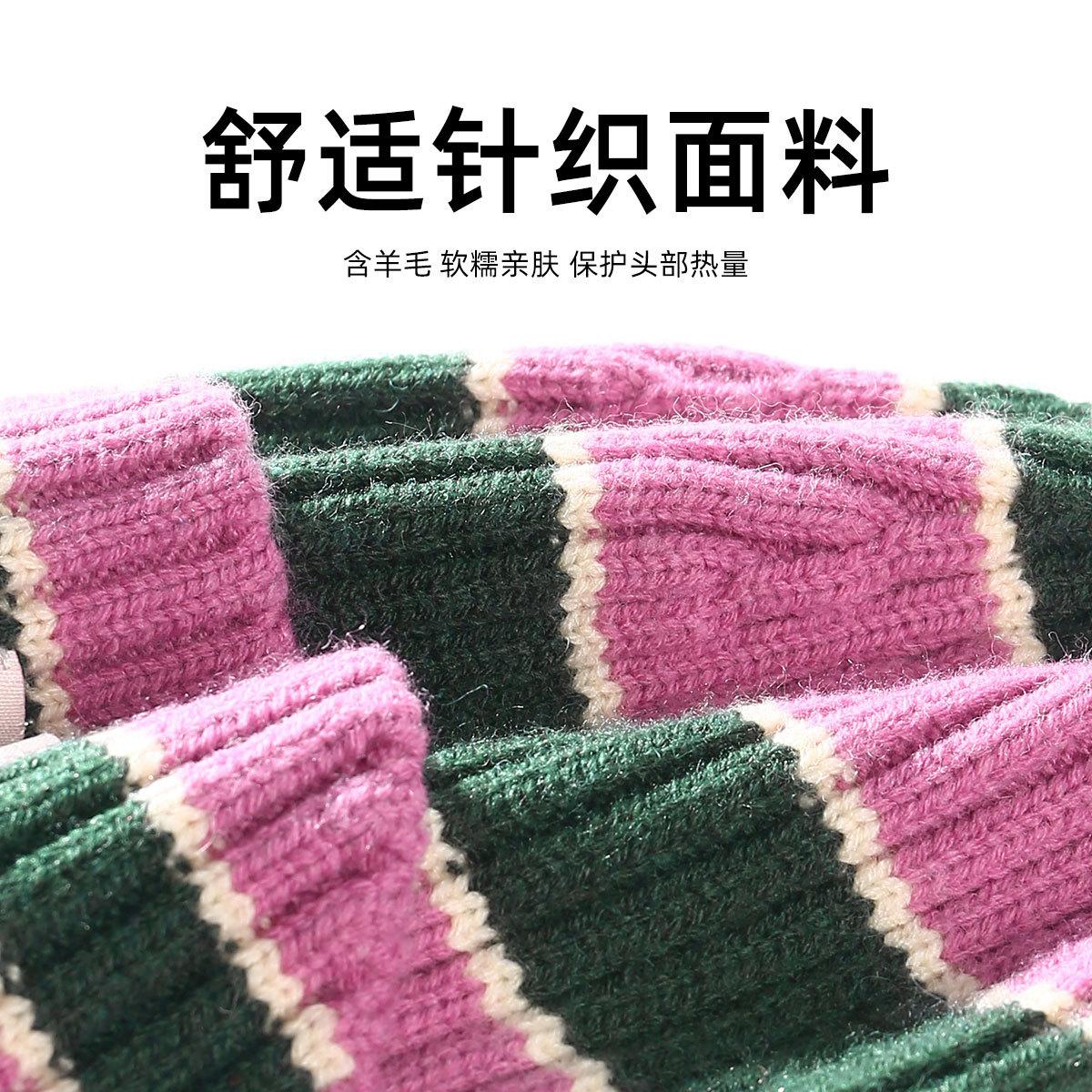 Autumn Winter Color-Block Knitted Hat for Women Outdoor Warm Versatile Wool Hat Trendy Cool Beanie Large Head Circumference Hat