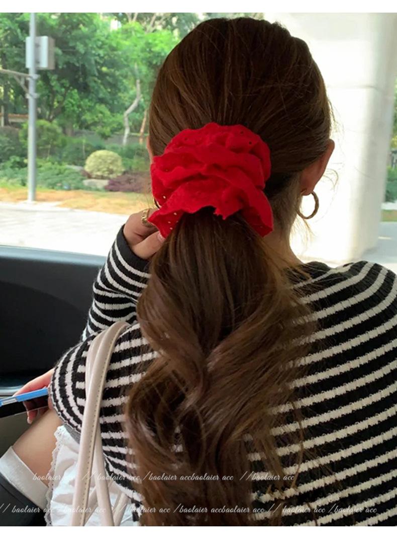 Gray Flower~ Extra Large Lace Scrunchie High-End Feel Large Scrunchie Women's Hair Tie Hair Accessory Korean Hair Ornament