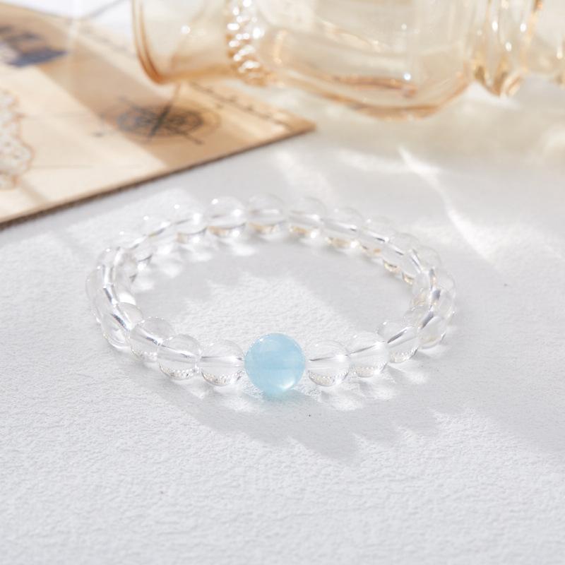 8MM White Crystal Bracelet Female Aquamarine Hand String High Sense Transparent Crystal Bracelet