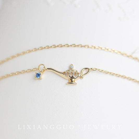 Three Wishes~S925 Sterling Silver Plated 14K Gold Little Magic Lamp Double Layer Bracelet for Women Simple Versatile Elegant Fairy Hand Jewelry