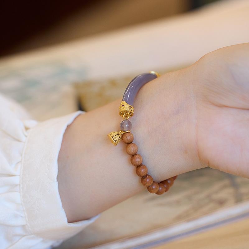 New Chinese Style Milky Fragrance Barbie Sandalwood Bracelet Semi Raw Smoke Purple S925 Silver Chalcedony Agate Double Combination High-end Bracelet