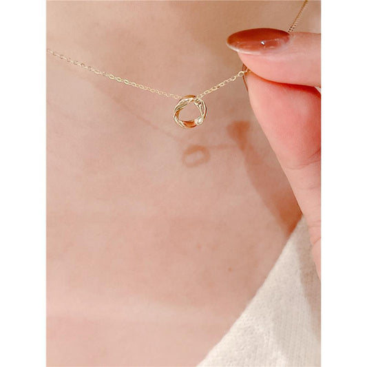 All-over S925 Sterling Silver Gold-plated Necklace for Women Mobius Elegant Versatile Pendant Beautiful Simple Collarbone Chain