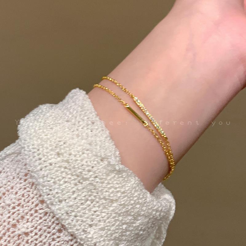 S925 Silver Plated 14K Gold Double Layer Stacked Delicate Zircon Bracelet for Women Ins Niche Design High-end Minimalist Style