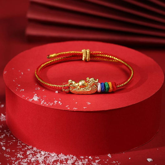 Dragon Knot Three-in-One Zodiac Bracelet Dragon Rat Monkey Birth Year Wear 2024 New S999 Silver Lucky Peace Auspicious Bracelet