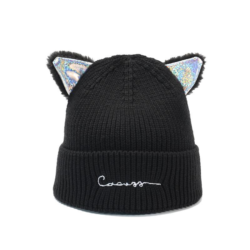 Knitted Hat for Women, Autumn and Winter New Korean Trendy Brand Wool Hat, Cat Ear Hat, Fashionable Knitted Hat, Casual Versatile