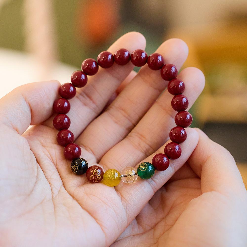 Temple Style Original Natural Cinnabar Bracelet Five-Way Wealth God Purple Gold Sand Zodiac Year Good Luck Bracelet Best Friend Gift