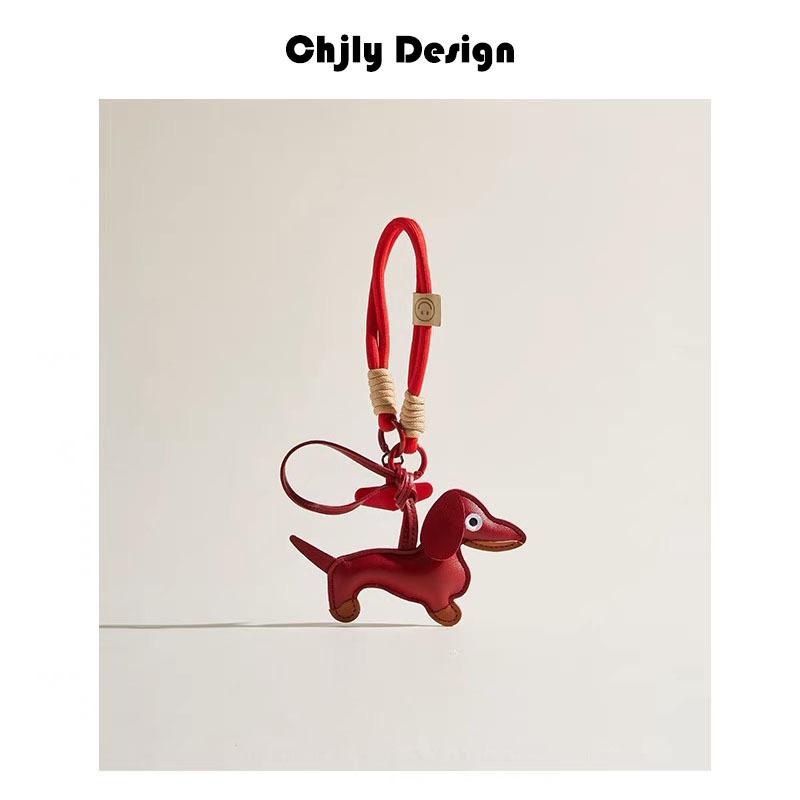 Woven Anti-Lost Short Rope Dachshund Dog Bag Pendant Phone Lanyard Car Keychain Little Pegasus Pendant