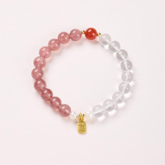 Three-in-One Twelve Zodiac Bracelet for Women Strawberry Crystal White Crystal Agarwood Multi-Gemstone Crystal Temple Bracelet