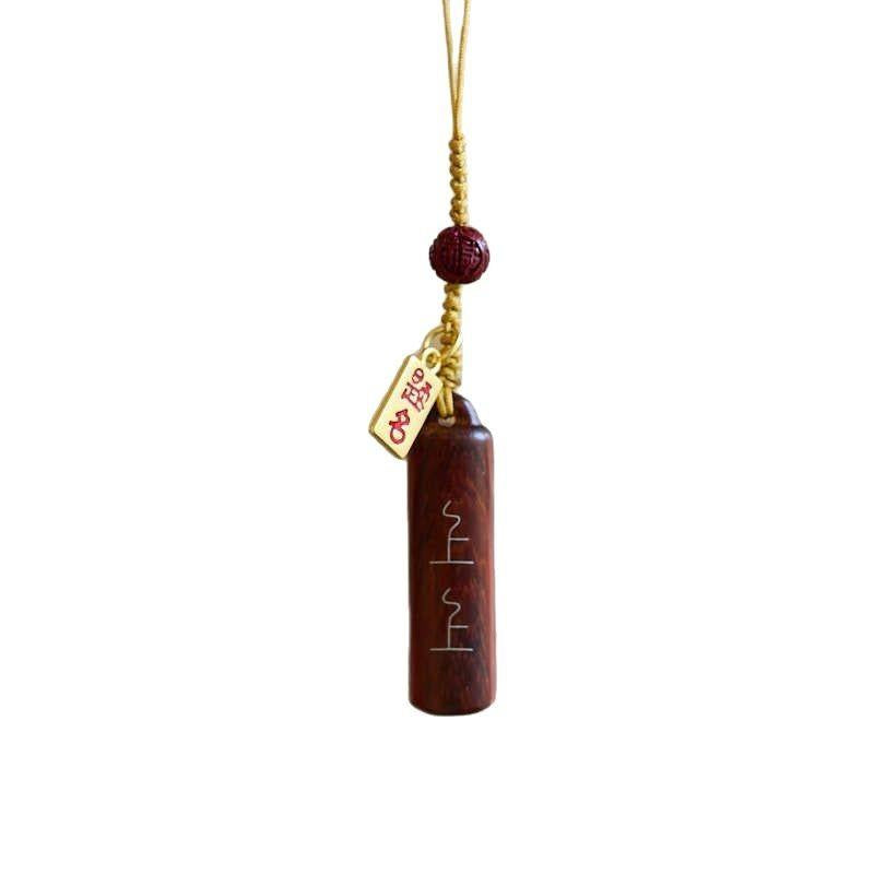 Creative Gift Keychain with Wooden Handmade Vermilion and Sandalwood Sign Pendant