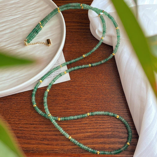 Vintage Natural Dongling Jade UFO Bead Long Necklace with Atmosphere and Multiple Wearing Methods Choker