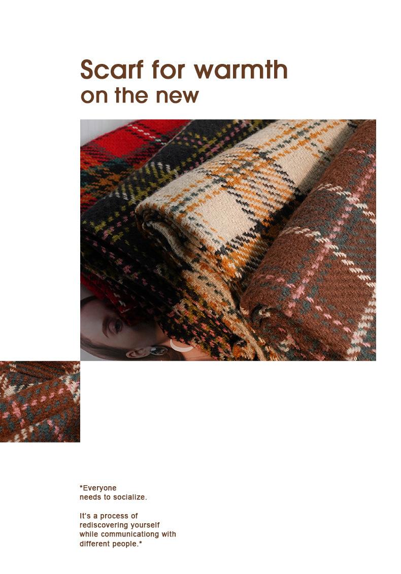 Autumn Winter Warm Scarf for Women British Christmas Plaid Red Scarf Retro Versatile Couple Shawl Neck Warmer
