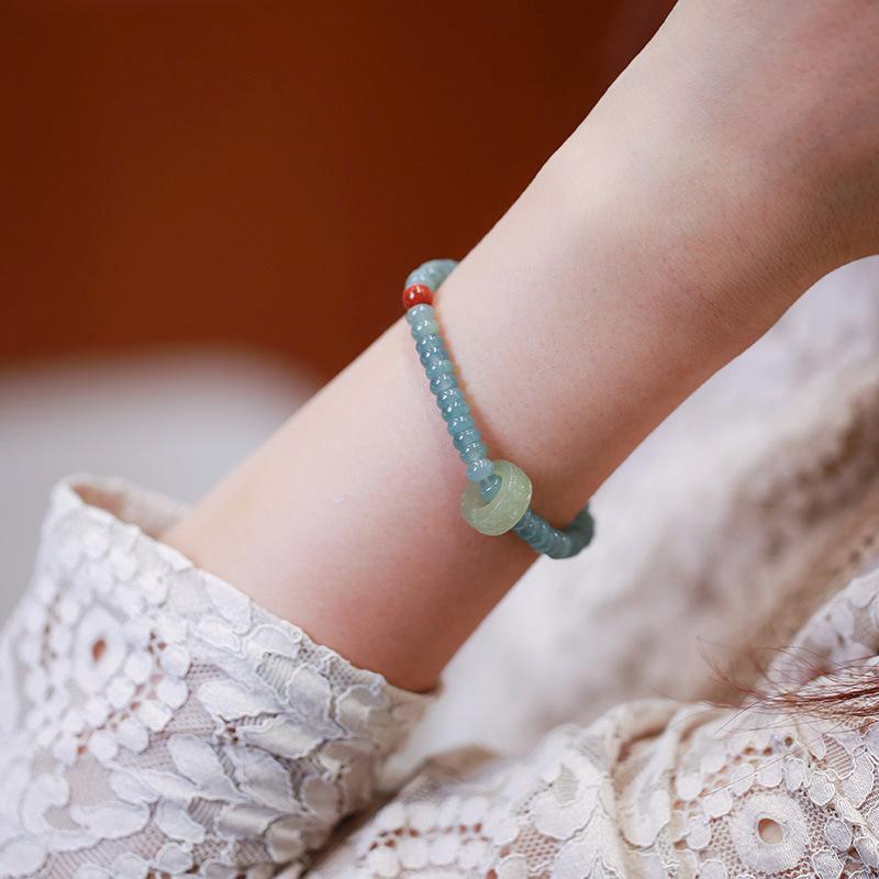 Blue Water Jade Abacus Bead Single Circle Bracelet Hetian Jade Running Ring Southern Red Accessories Hand Jewelry Fortune Lucky Bracelet