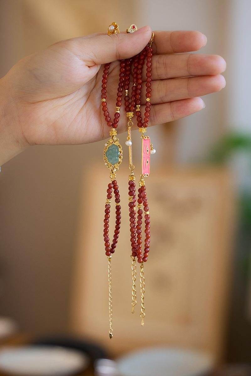 New Chinese Style Natural Sichuan Material 4MM Liangshan South Red Agate Bracelet for Women with Small Beads Cherry Persimmon Red South Red Agate Collection