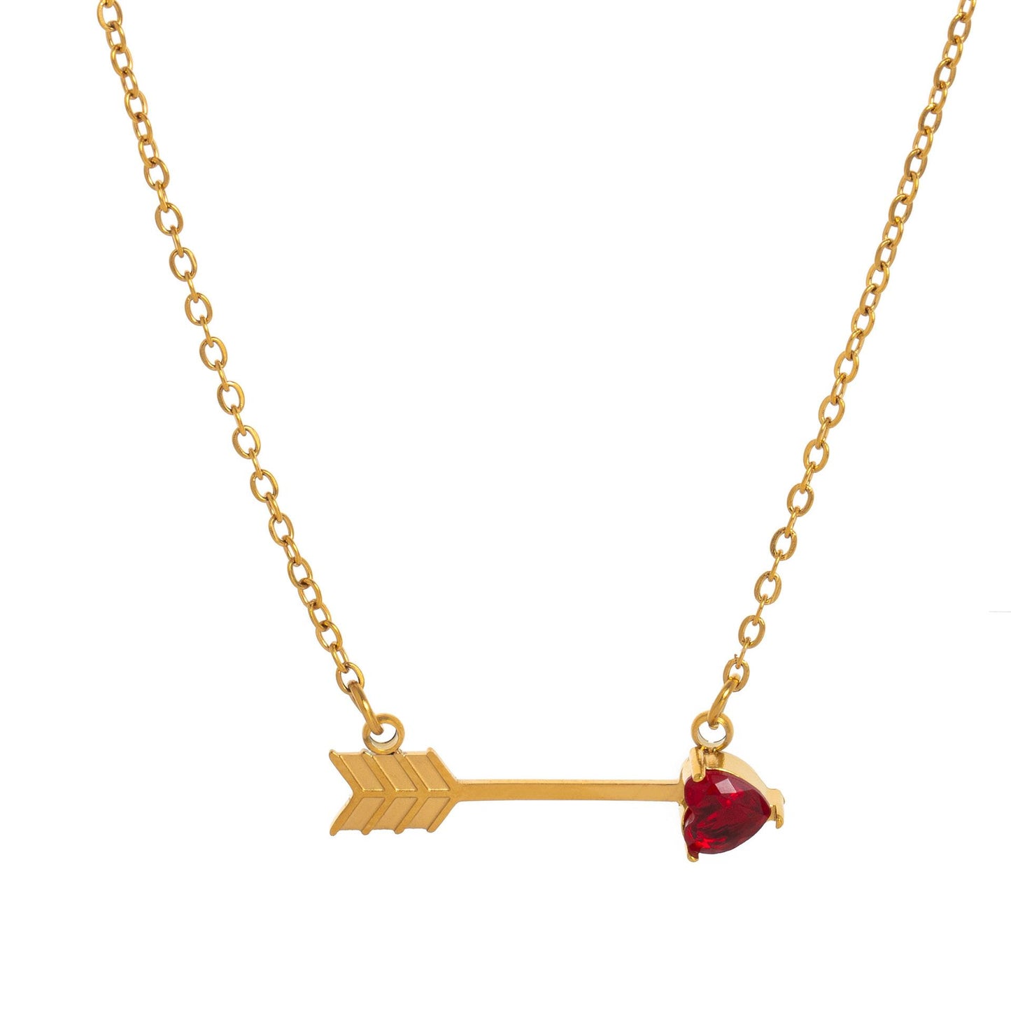 Titanium Steel High Color Retention Twelve Birthstone Necklace Ins12 Birthstone One Arrow Through Heart Pendant Necklace 18K Gold