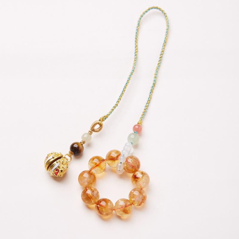 Natural Yellow Acai Crystal Pendant Prosperous Future Wealth Tiger Head Bell Car Pendant Bag Pendant Keychain