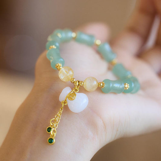 New Chinese Style Natural Golden Silk Jade Bracelet for Women, Tianshan Jade Bamboo Knot Money Bag Single Circle Bracelet, Gobi Jade Stone Bracelet