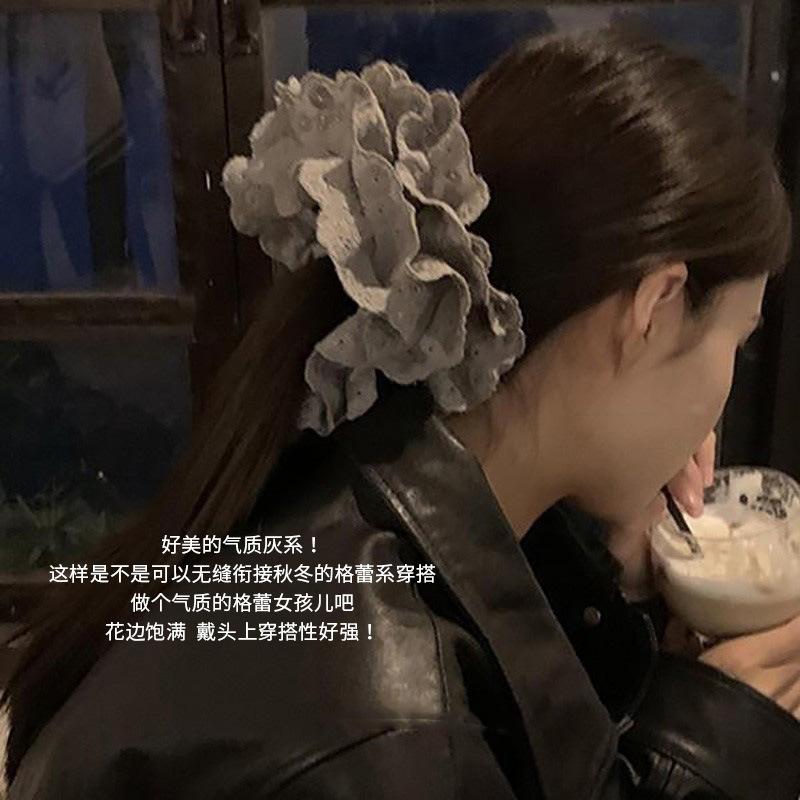 Gray Flower~ Extra Large Lace Scrunchie High-End Feel Large Scrunchie Women's Hair Tie Hair Accessory Korean Hair Ornament